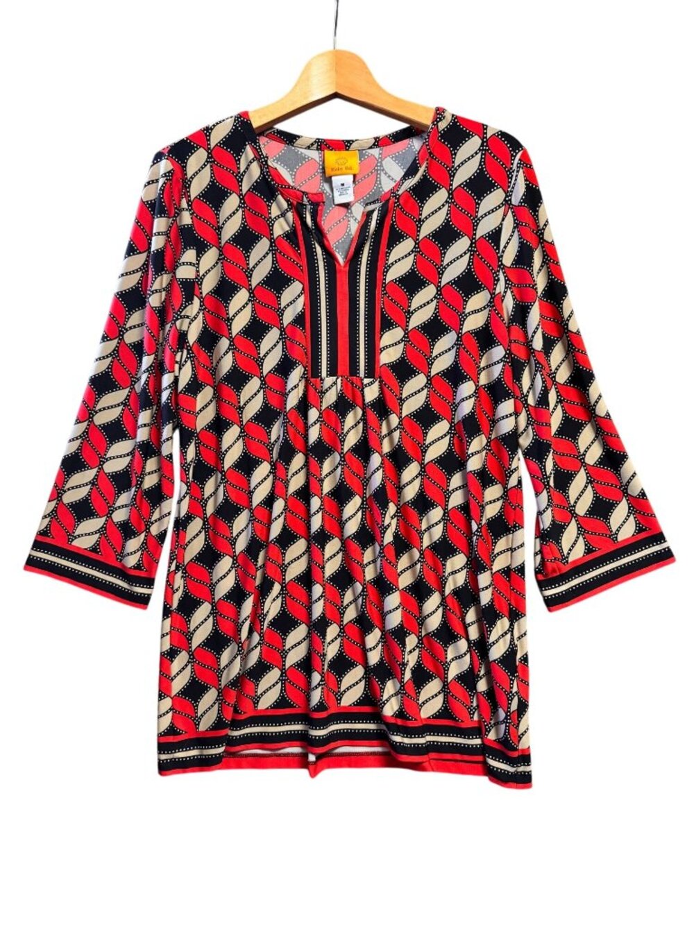 Ruby Rd. Geometric Print 3/4 Sleeve Tunic Top - M
